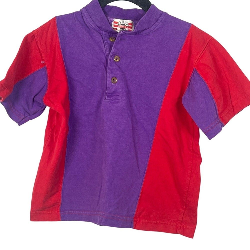 Vintage Cadet Club Kids 90's Colorblock Purple Red Short Sleeve Top Retro Boys 4